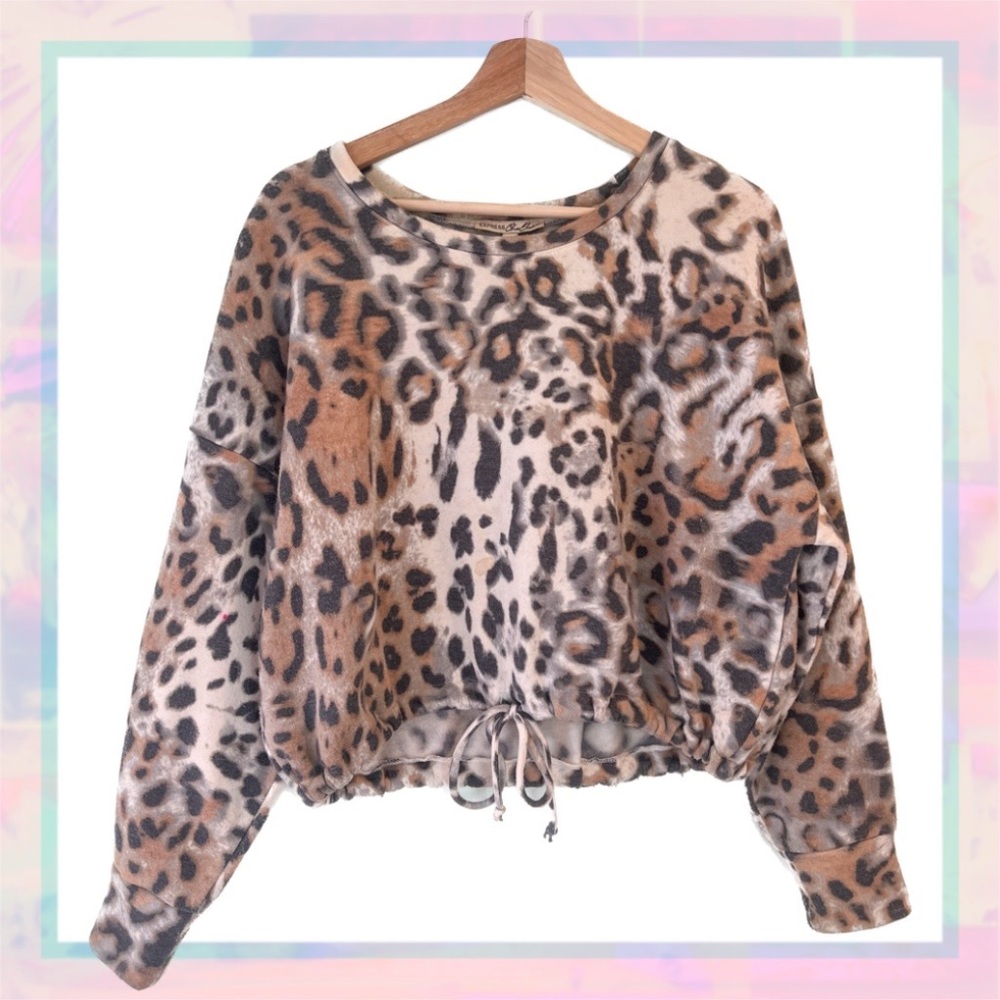 Express Cozy Leopard Print Longsleeve Sweater w/ Crop Tie